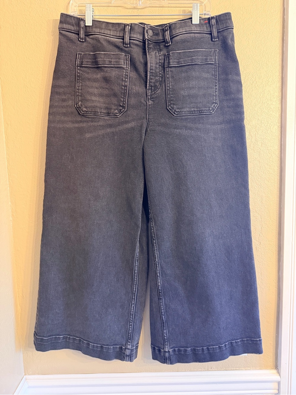 SPANX Authentic 360 Cropped Wide Leg Jeans Patch Pockets, Carbon, XL Petite